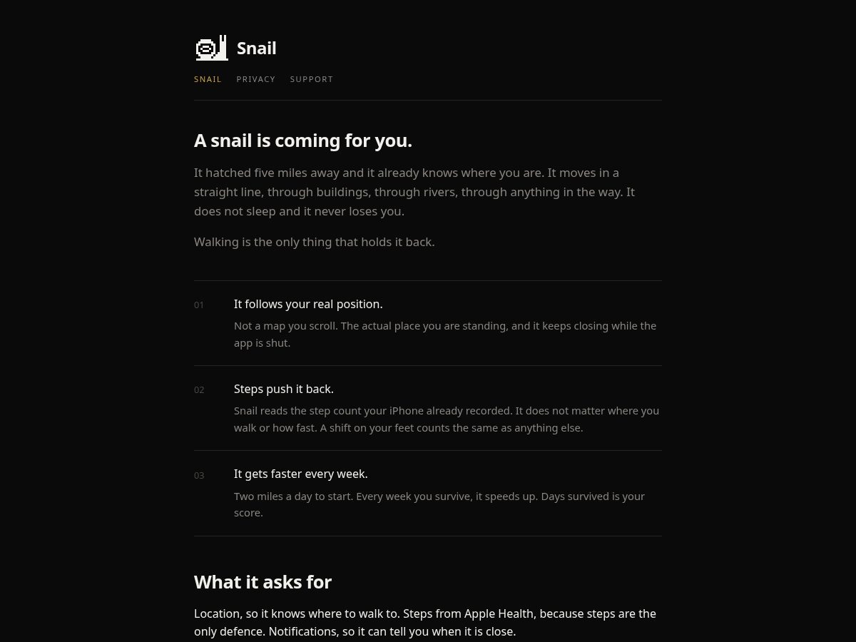 Landing-page snapshot of snailtheapp.com