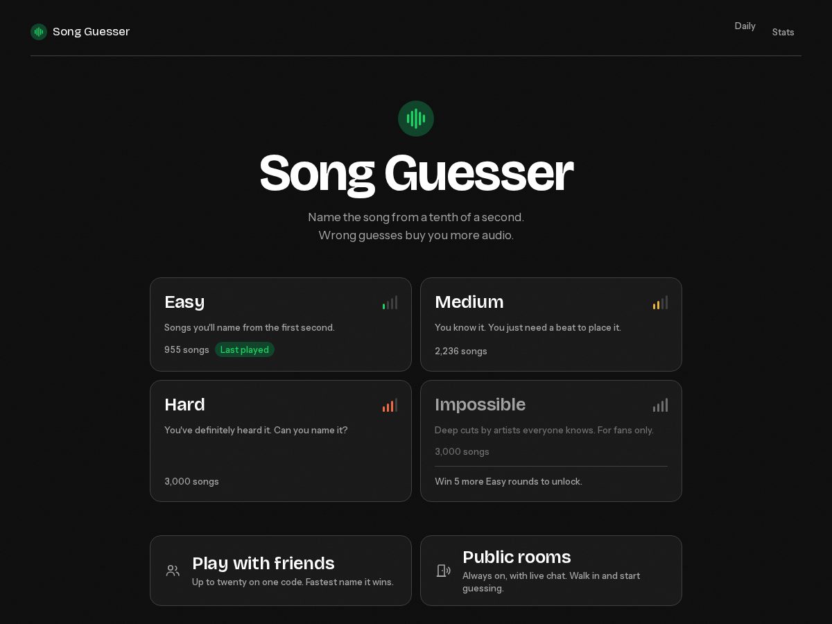 Landing-page snapshot of songguesser.live