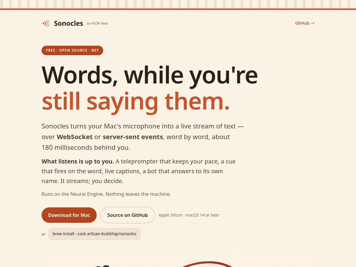 Landing-page snapshot of sonocles.com