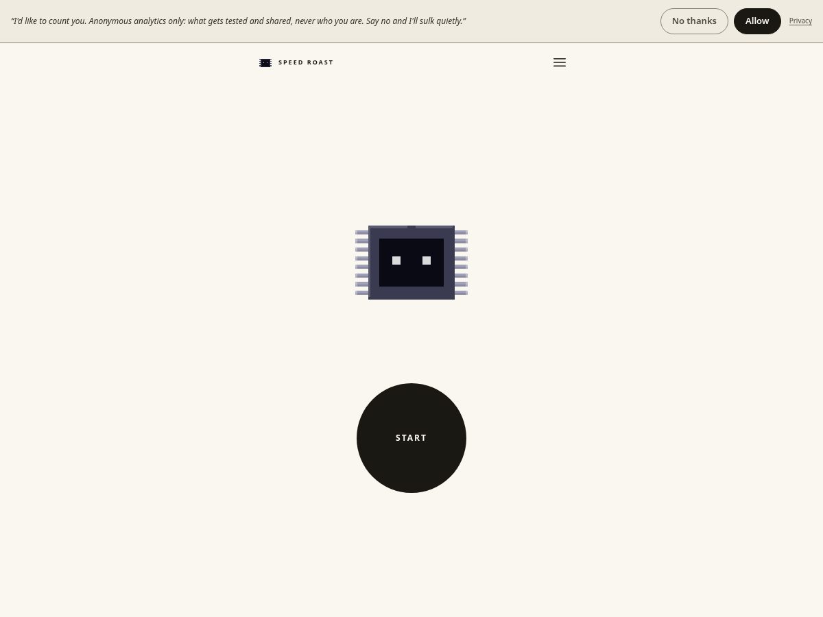 Landing-page snapshot of speedroast.app