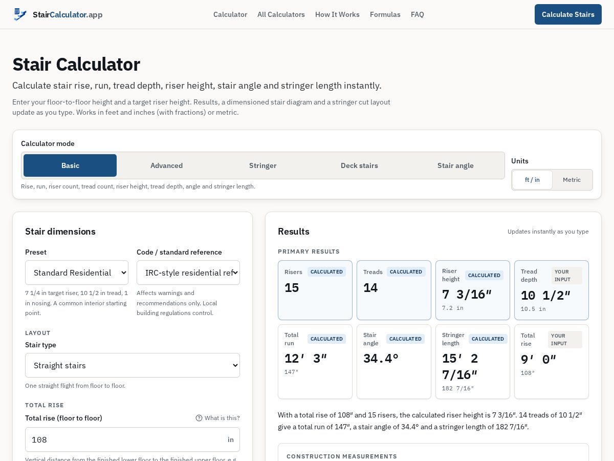 Landing-page snapshot of staircalculator.app