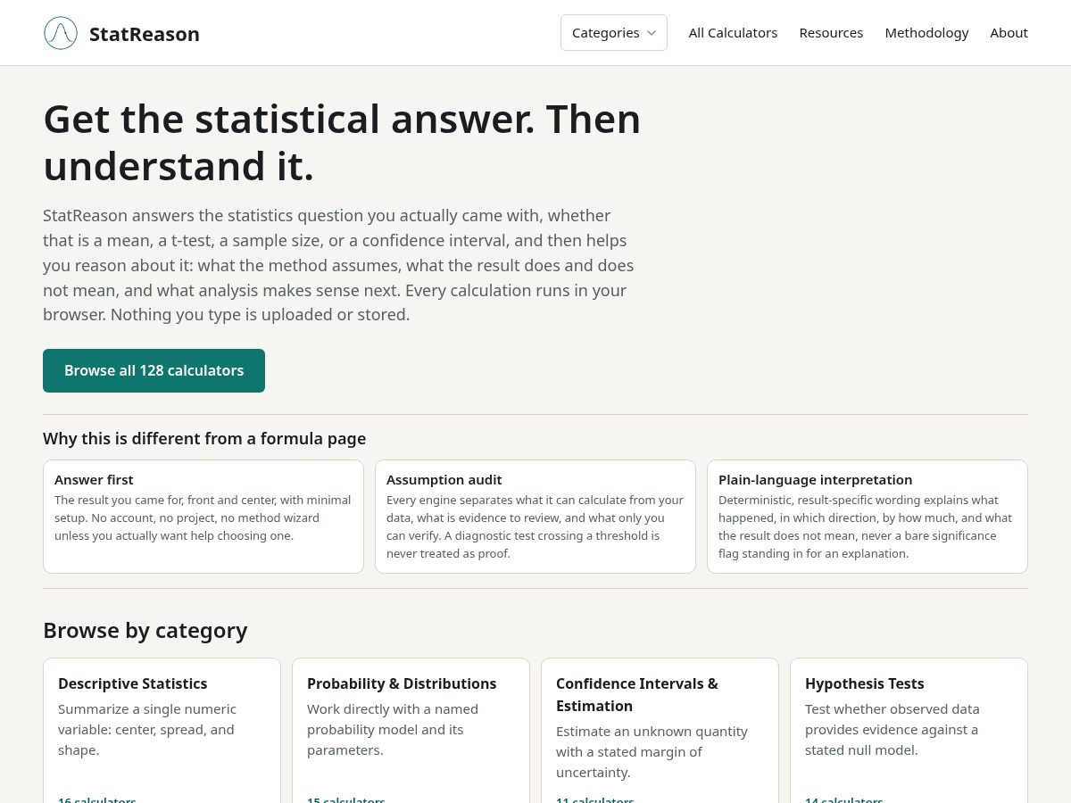 Landing-page snapshot of statreason.com