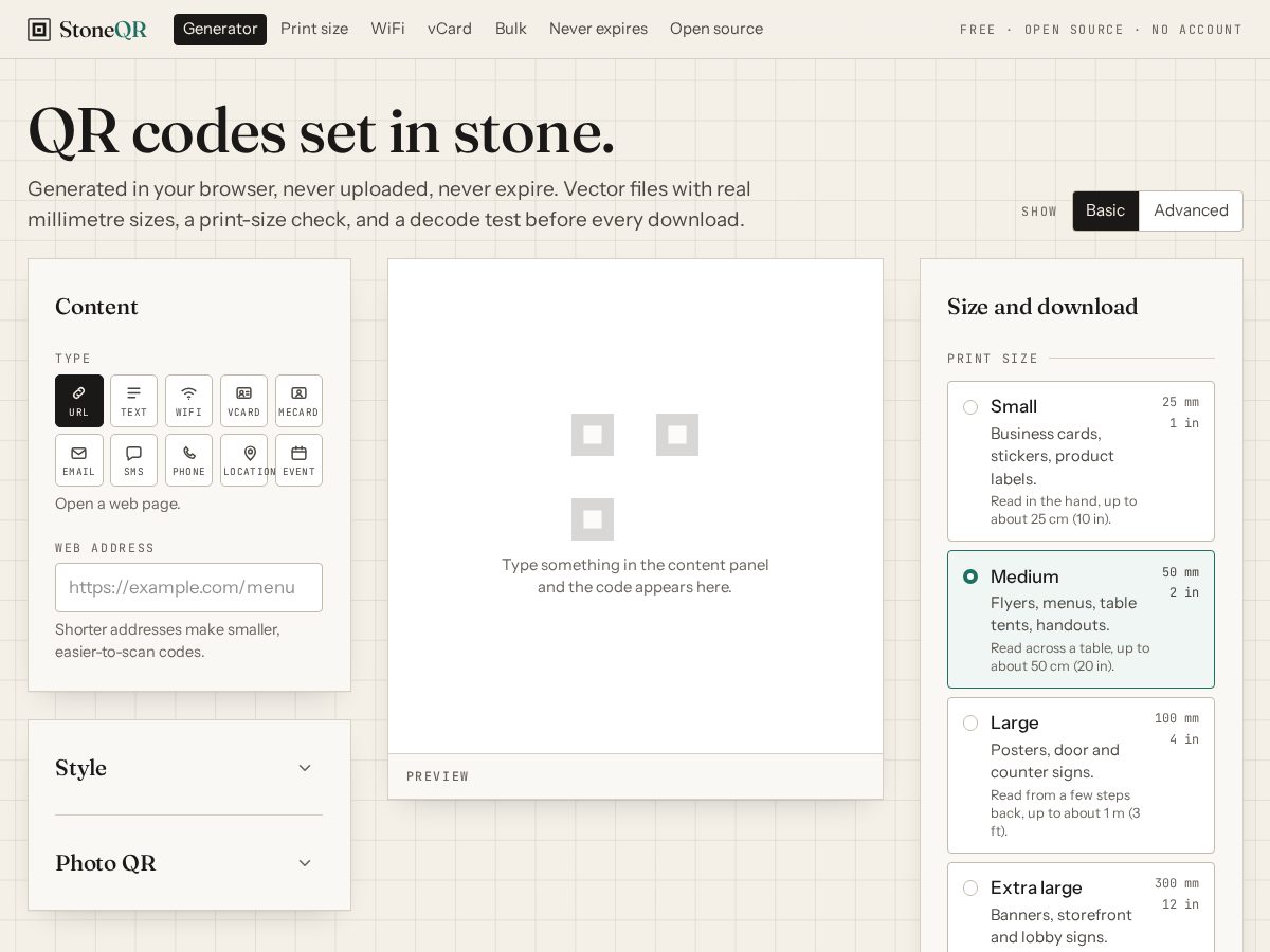 Landing-page snapshot of stoneqr.app