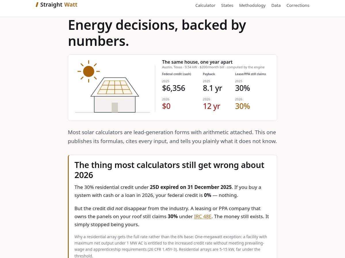 Landing-page snapshot of straightwatt.com