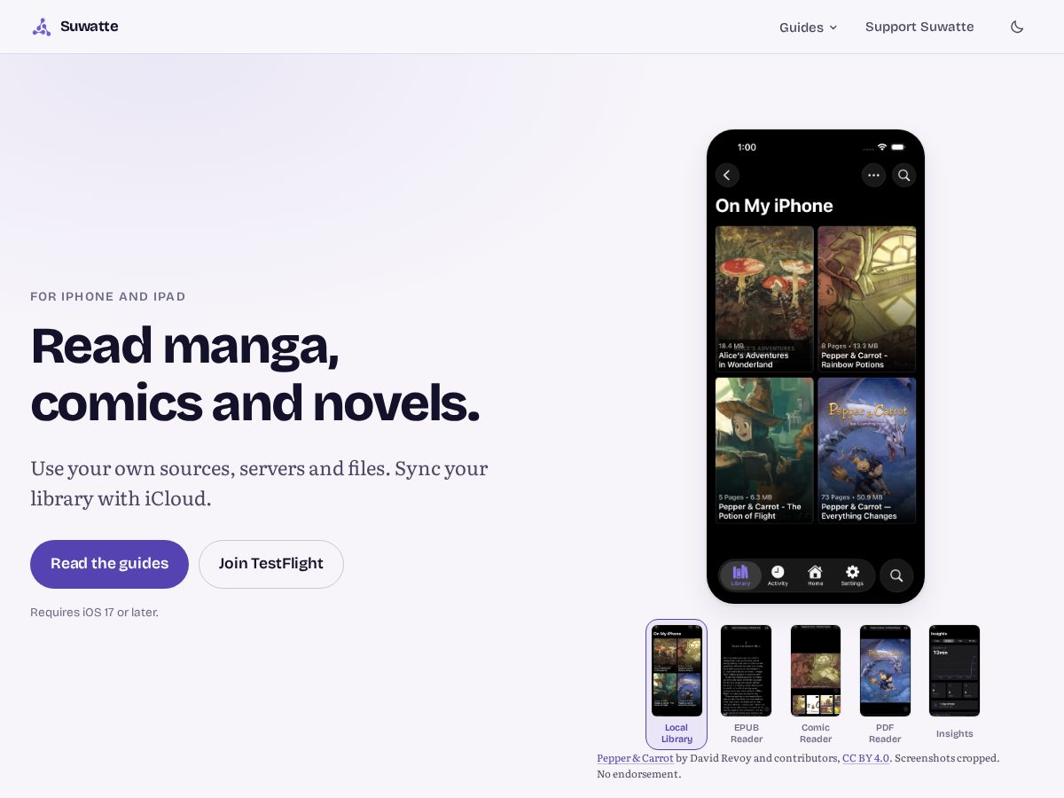 Landing-page snapshot of suwatte.app