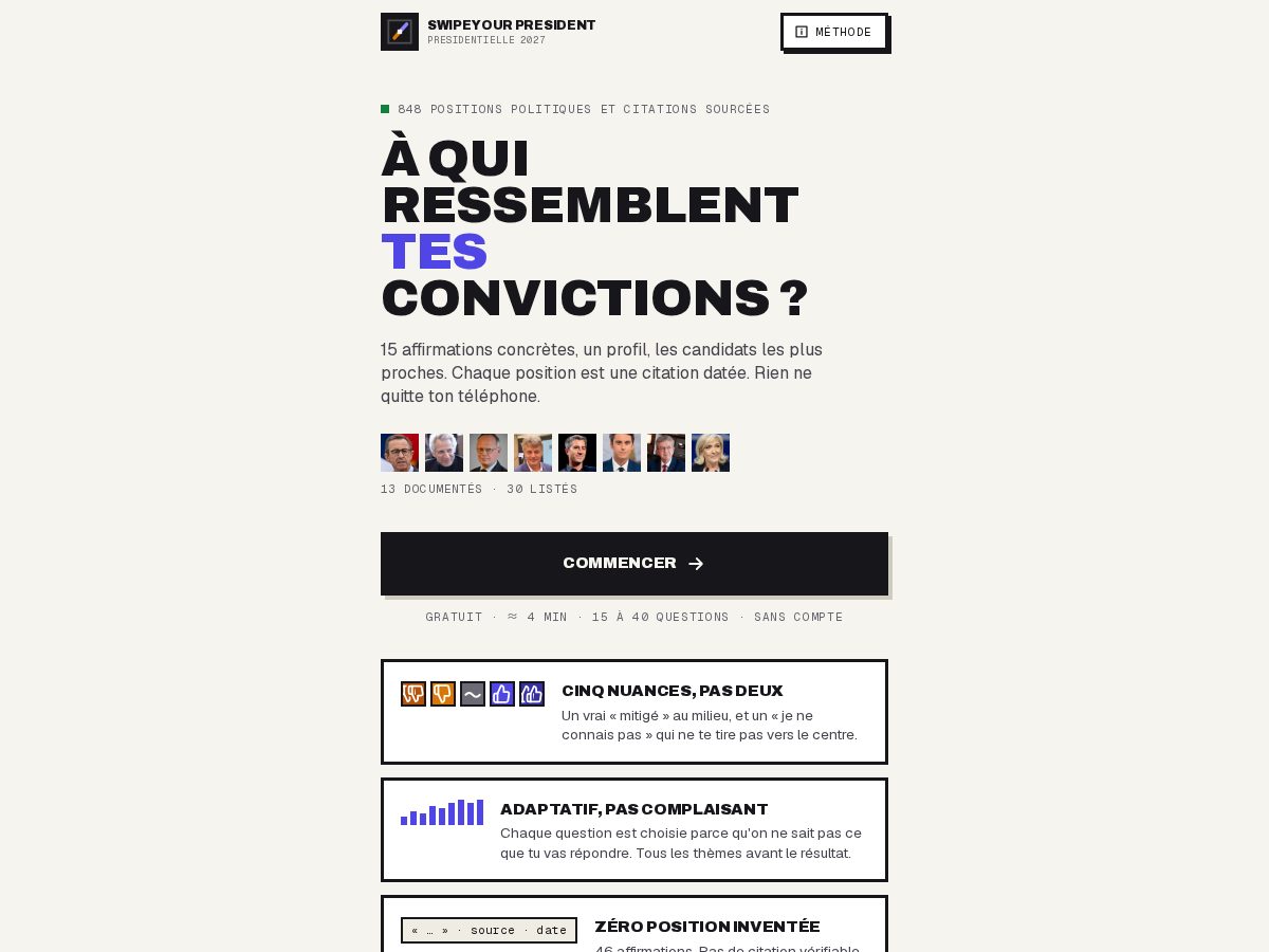 Landing-page snapshot of swipeyourpresident.com