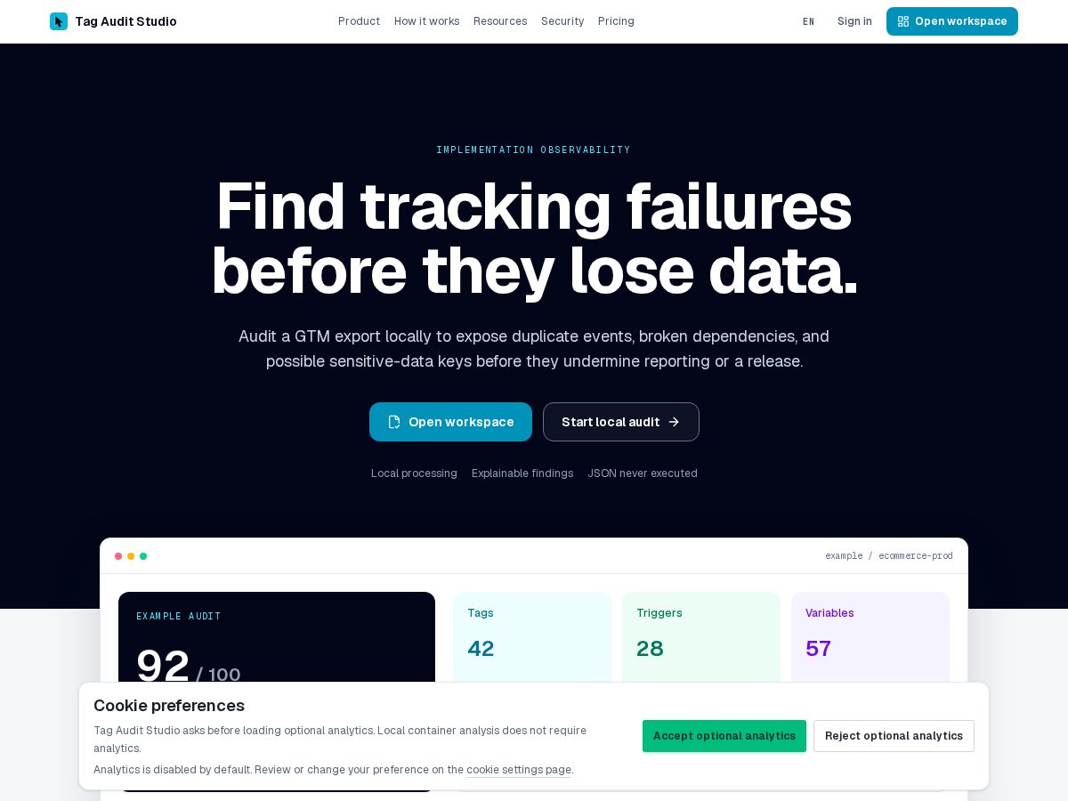Landing-page snapshot of tagauditstudio.com