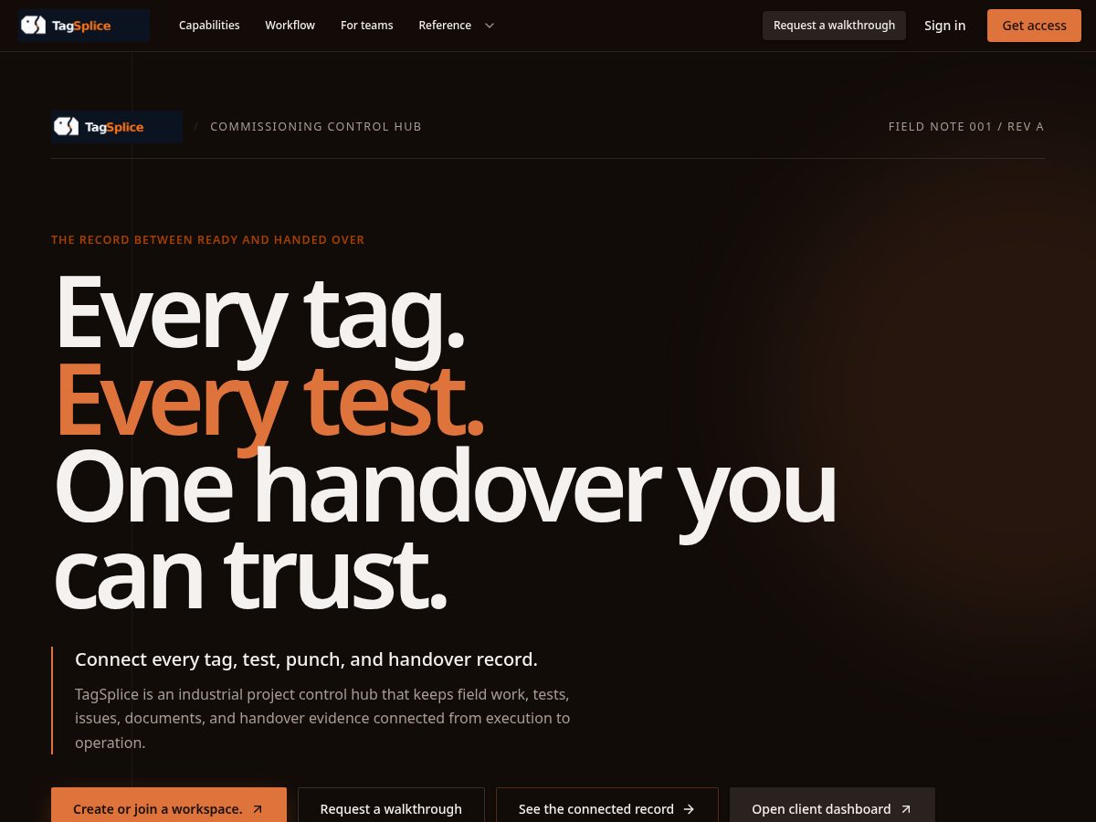 Landing-page snapshot of tagsplice.com