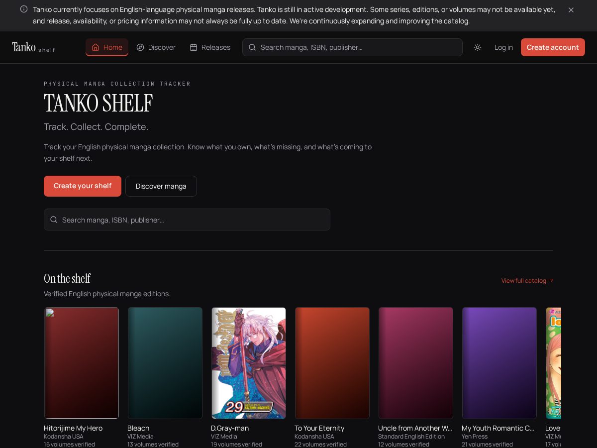 Landing-page snapshot of tankoshelf.com