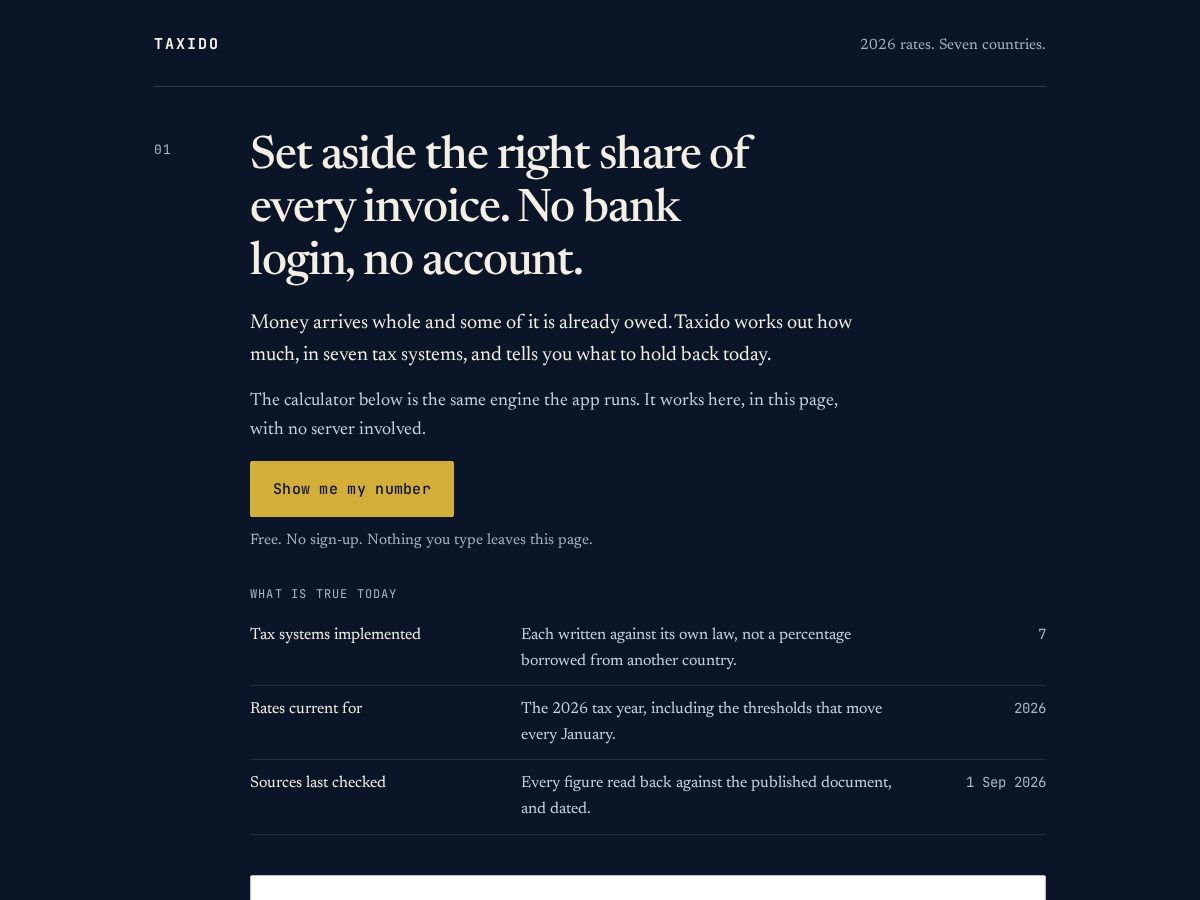 Landing-page snapshot of taxido.app