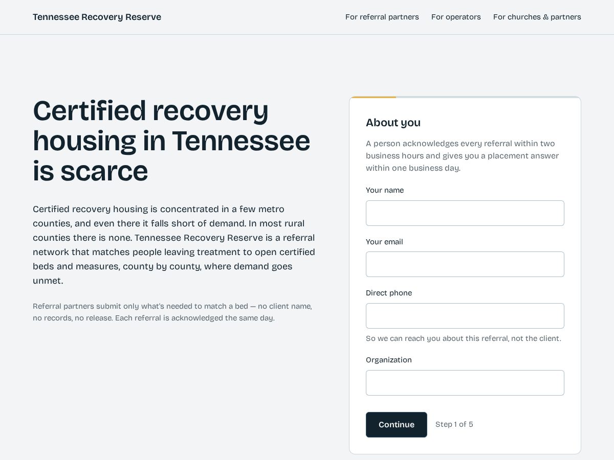Landing-page snapshot of tennesseerecoveryreserve.org
