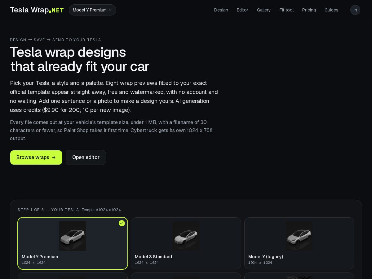 Landing-page snapshot of teslawrap.net