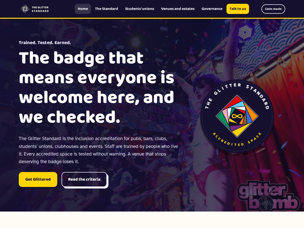 Landing-page snapshot of theglitterstandard.com