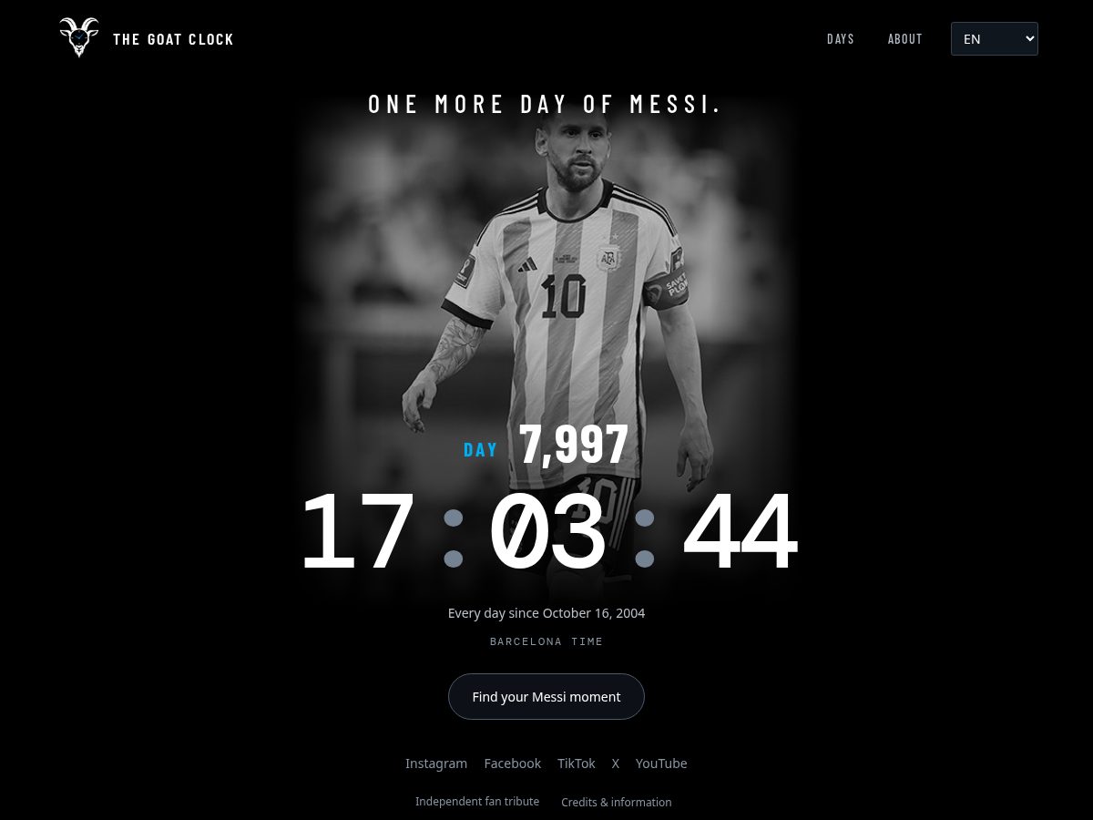 Landing-page snapshot of thegoatclock.com