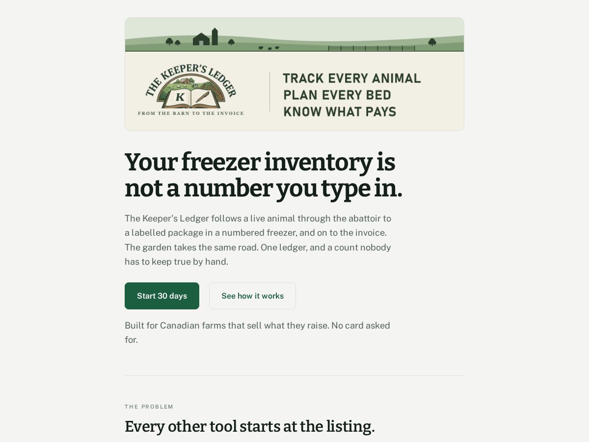 Landing-page snapshot of thekeepersledger.com