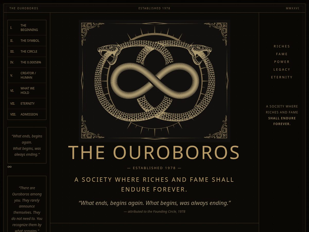 Landing-page snapshot of theouroboros.world