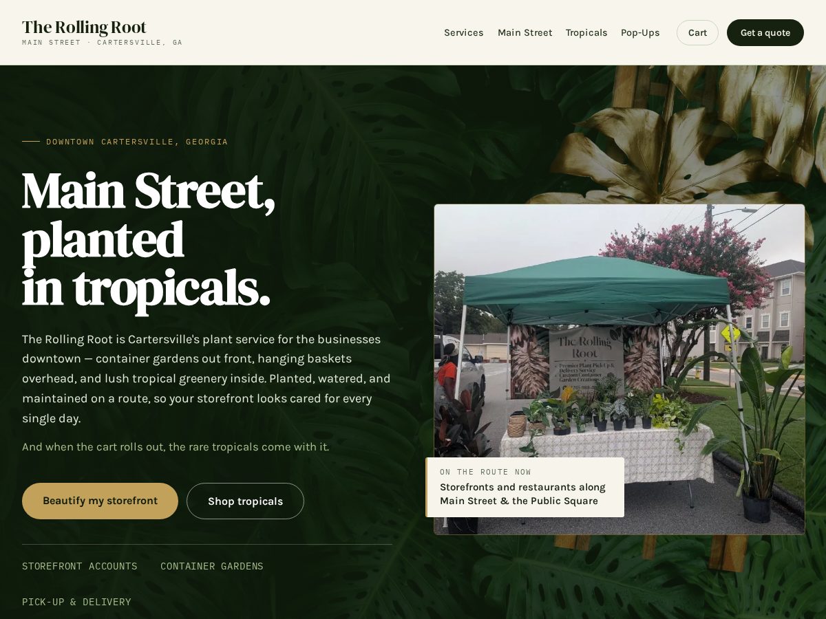 Landing-page snapshot of therollingroot.com