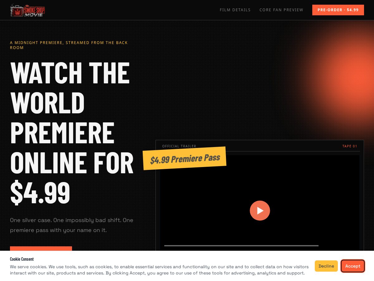 Landing-page snapshot of thesmokeshopmovie.com