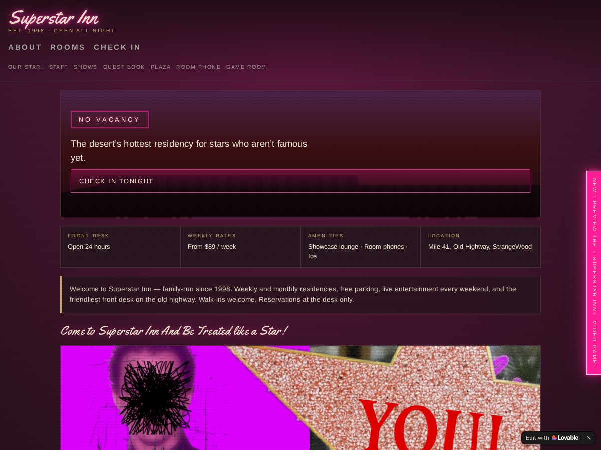Landing-page snapshot of thesuperstarinn.com