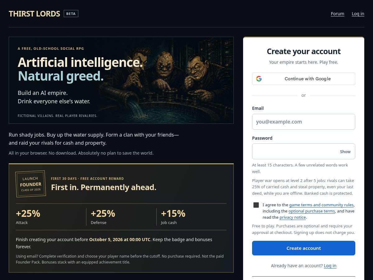 Landing-page snapshot of thirstlords.com