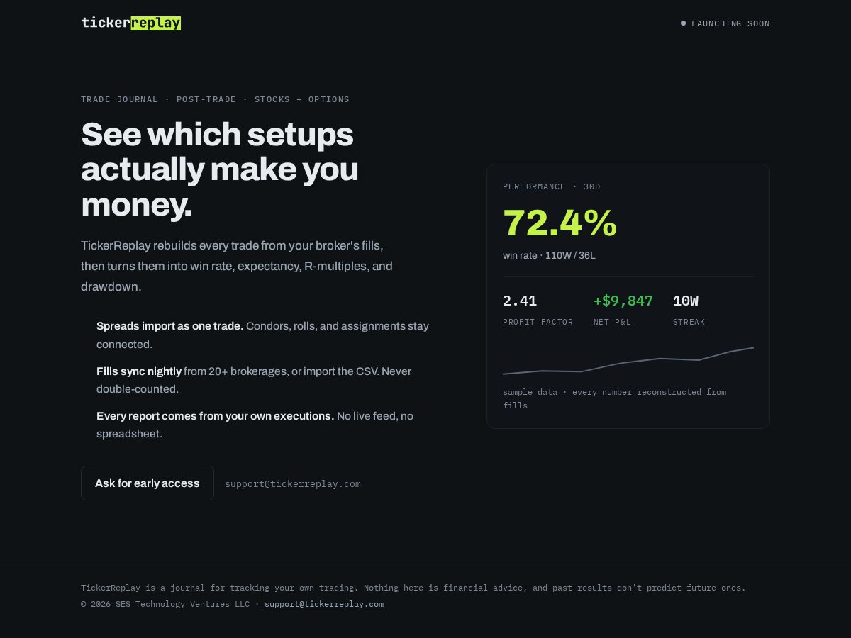 Landing-page snapshot of tickerreplay.com