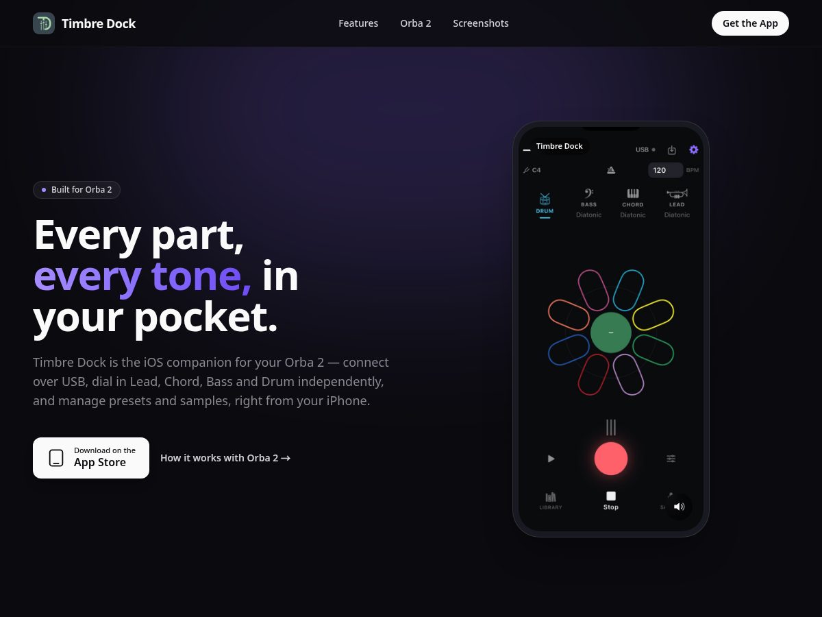 Landing-page snapshot of timbredock.app