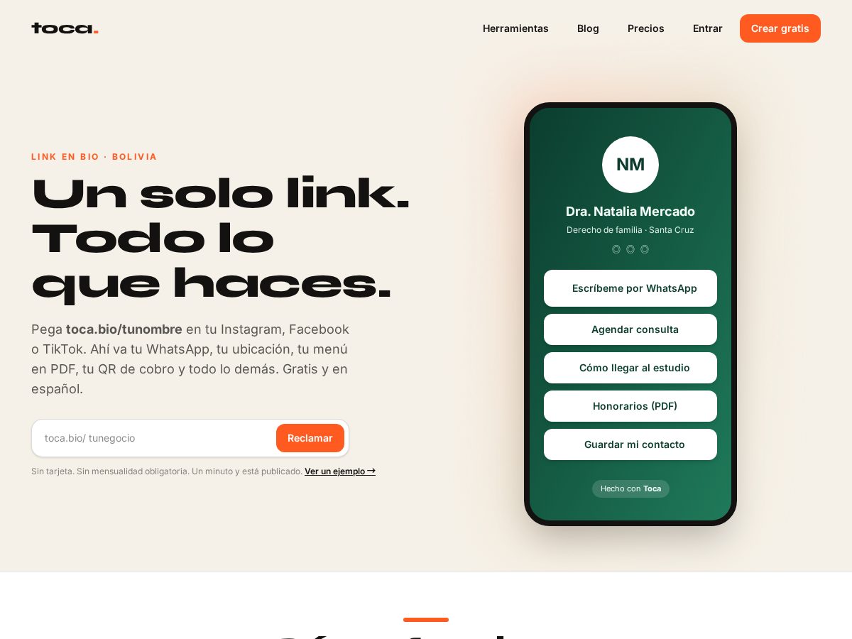 Landing-page snapshot of toca.bio