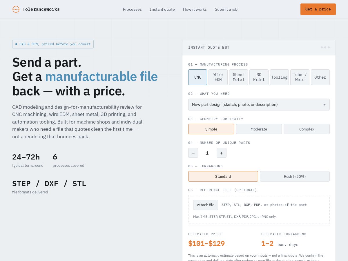 Landing-page snapshot of toleranceworks.net