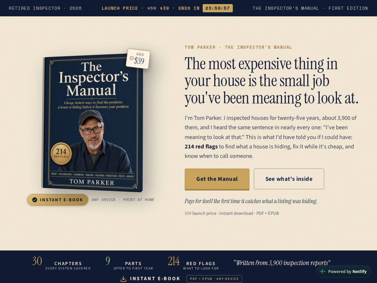 Landing-page snapshot of tomparkerinspector.com