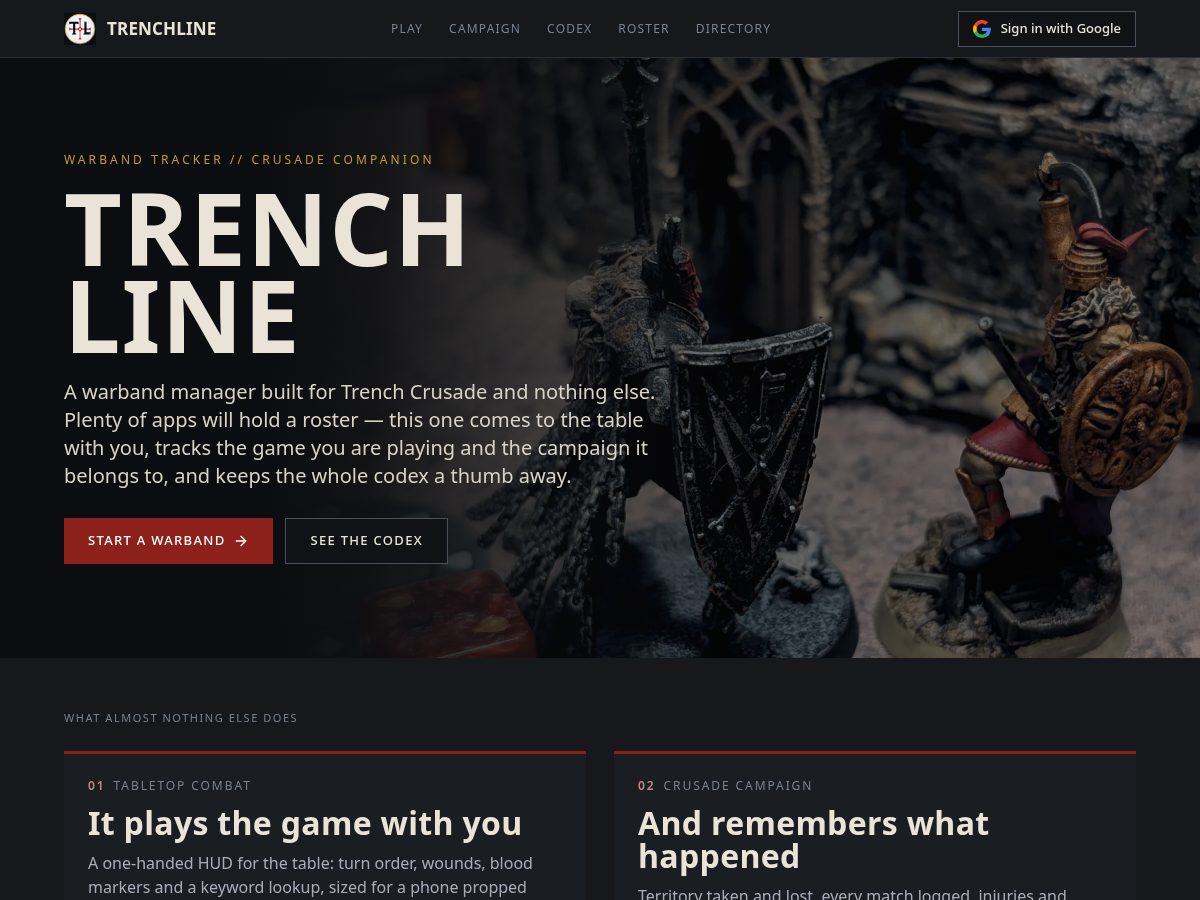 Landing-page snapshot of trenchline.app