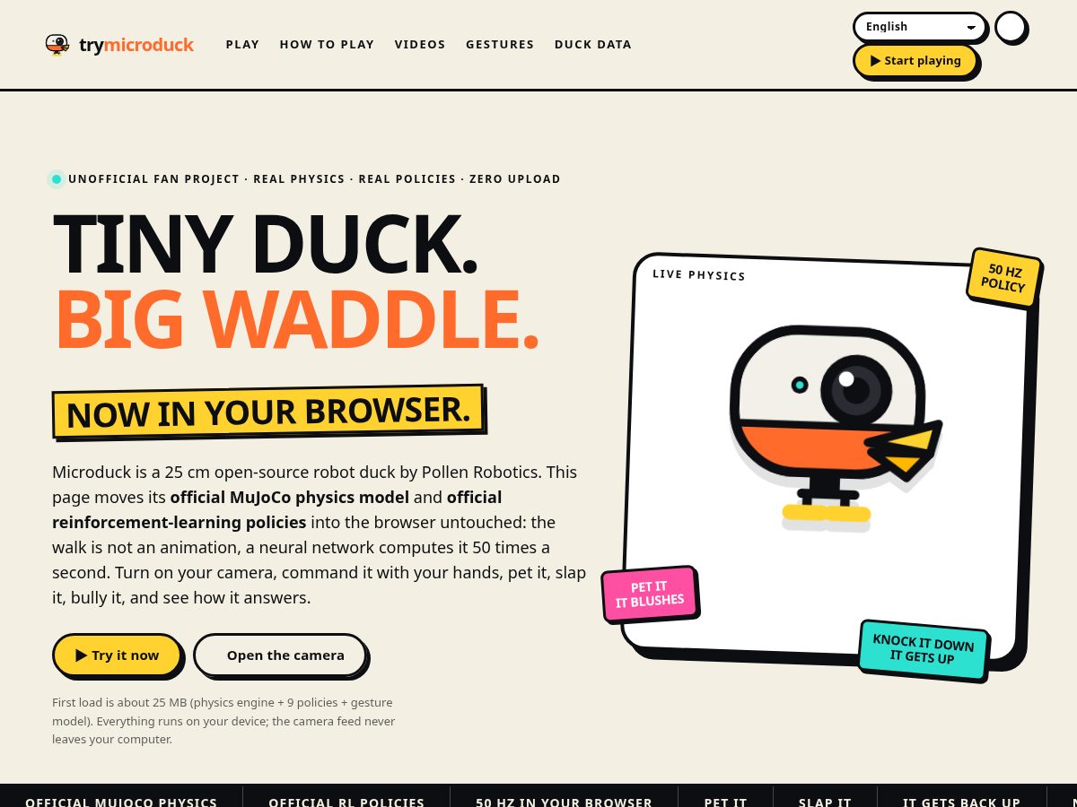 Landing-page snapshot of trymicroduck.com