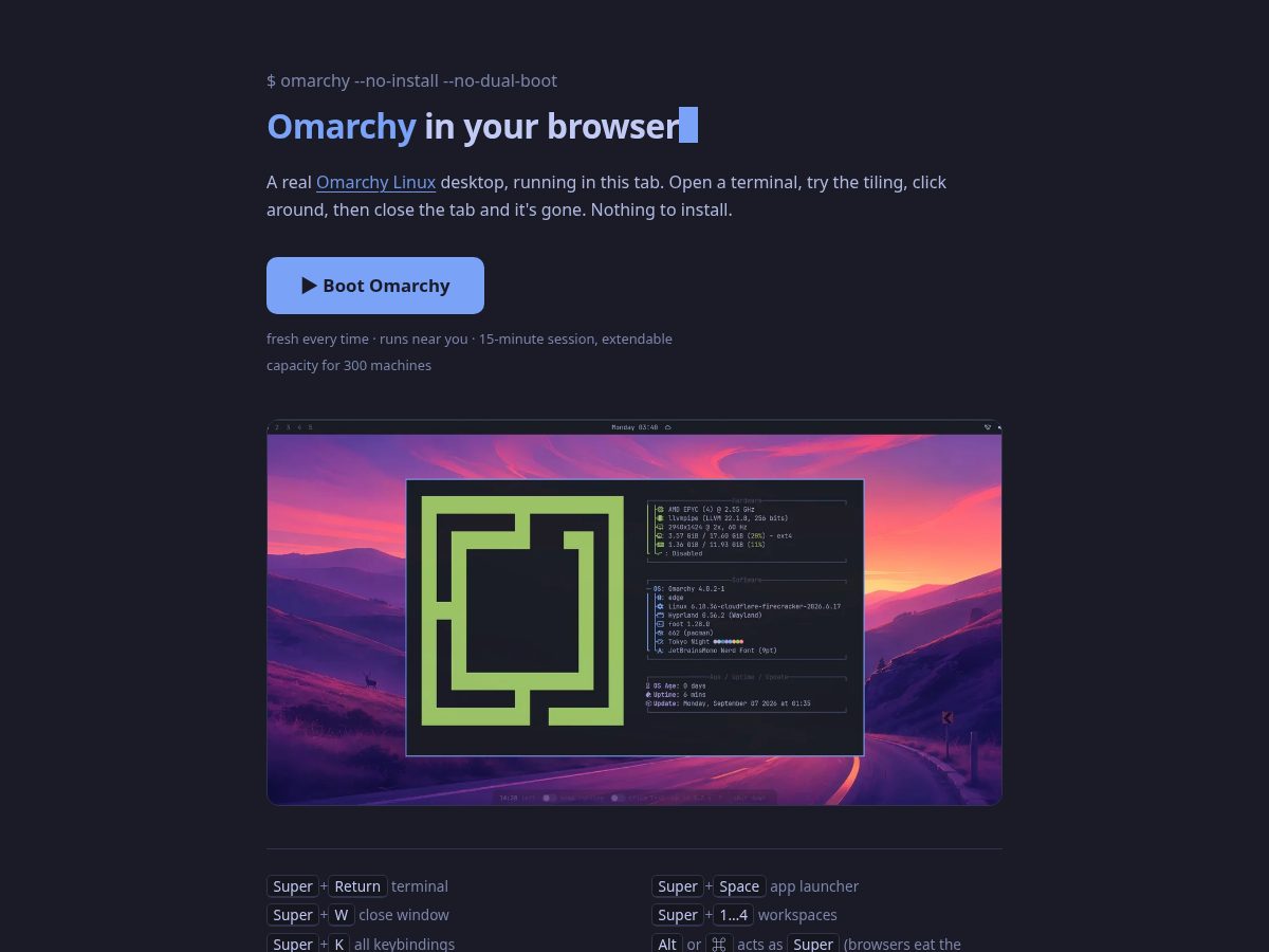 Landing-page snapshot of tryomarchy.dev