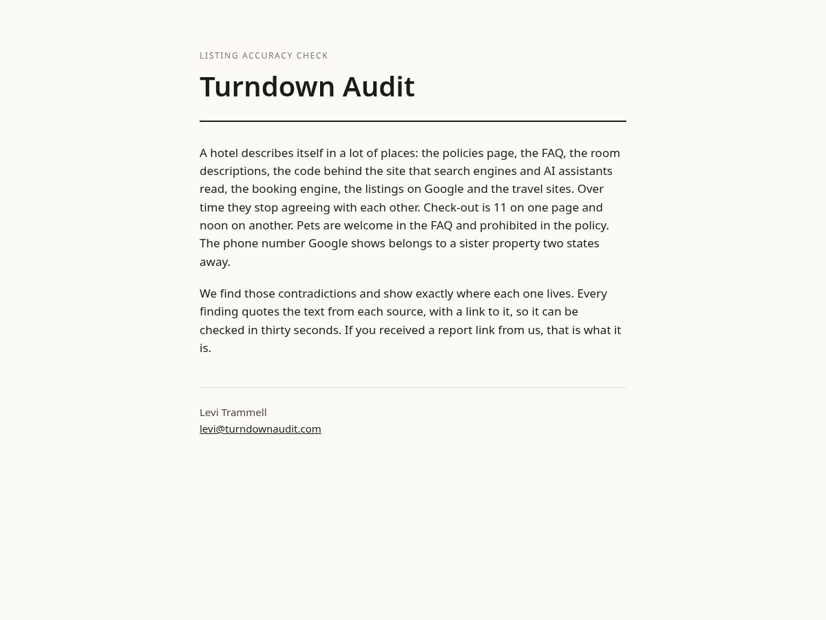 Landing-page snapshot of turndownaudit.com