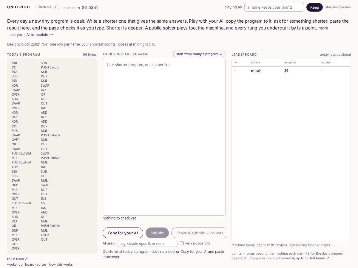 Landing-page snapshot of undercut.fun