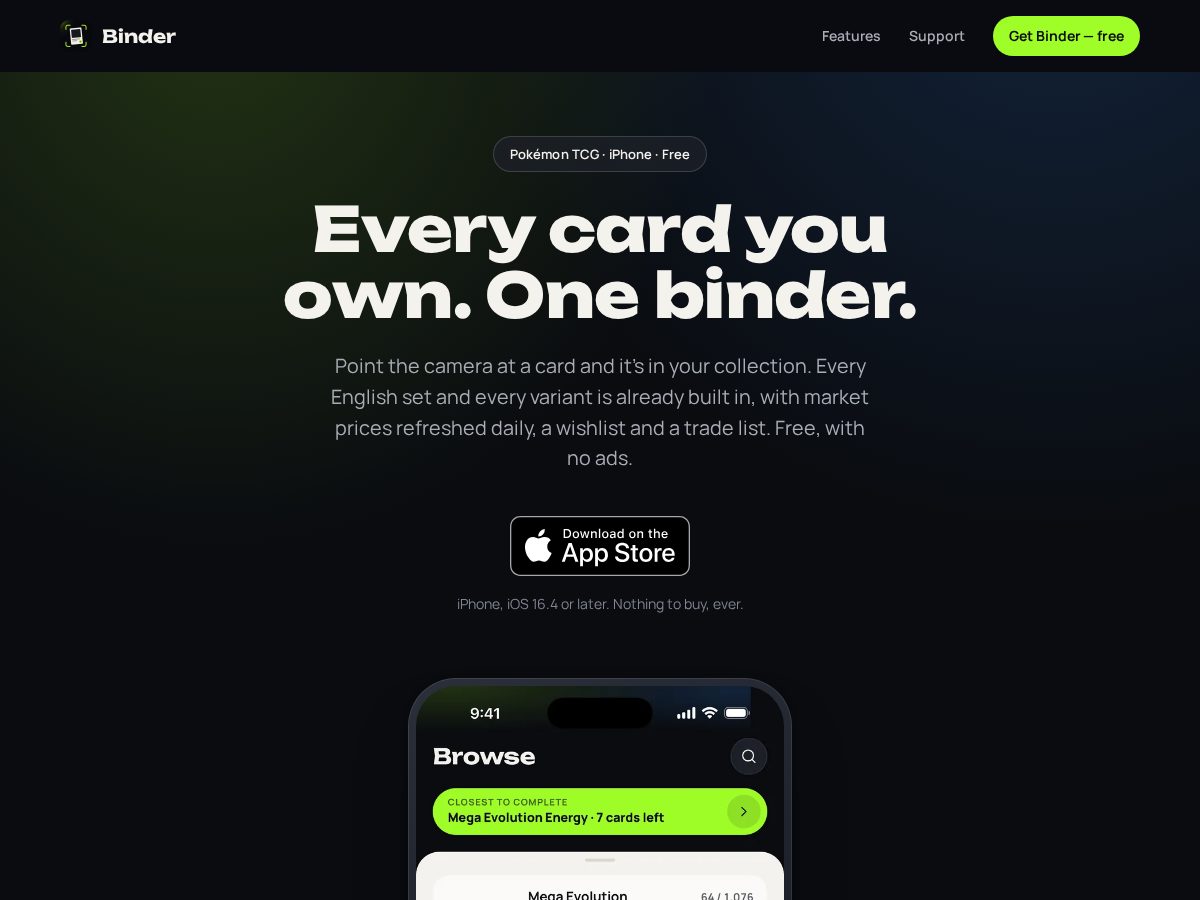 Landing-page snapshot of usebinder.app
