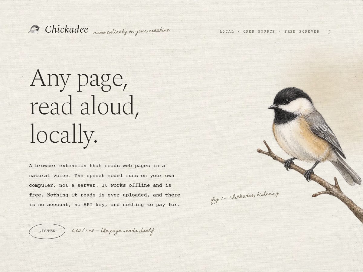 Landing-page snapshot of usechickadee.com