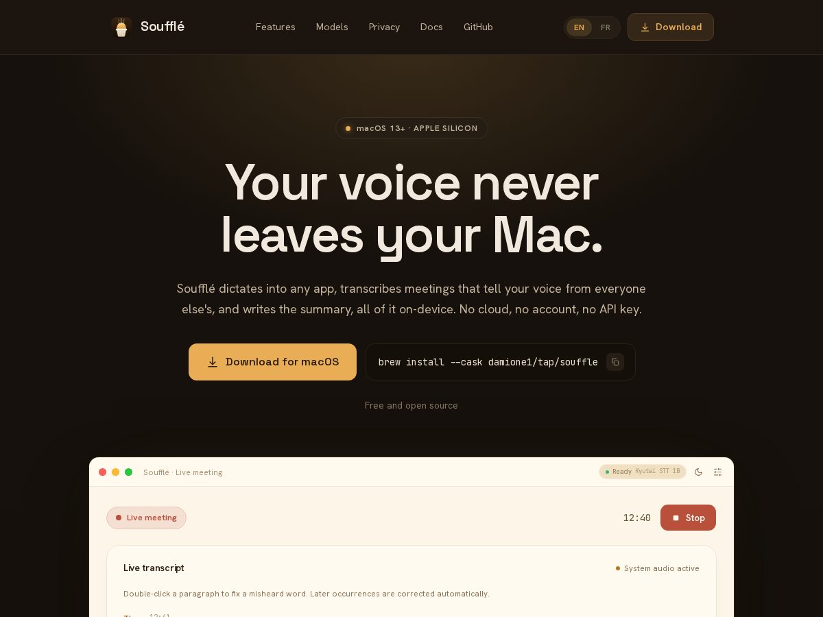 Landing-page snapshot of usesouffle.app