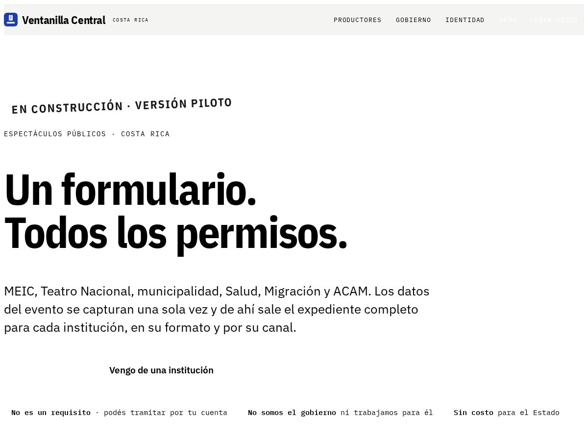 Landing-page snapshot of ventanillacentral.com