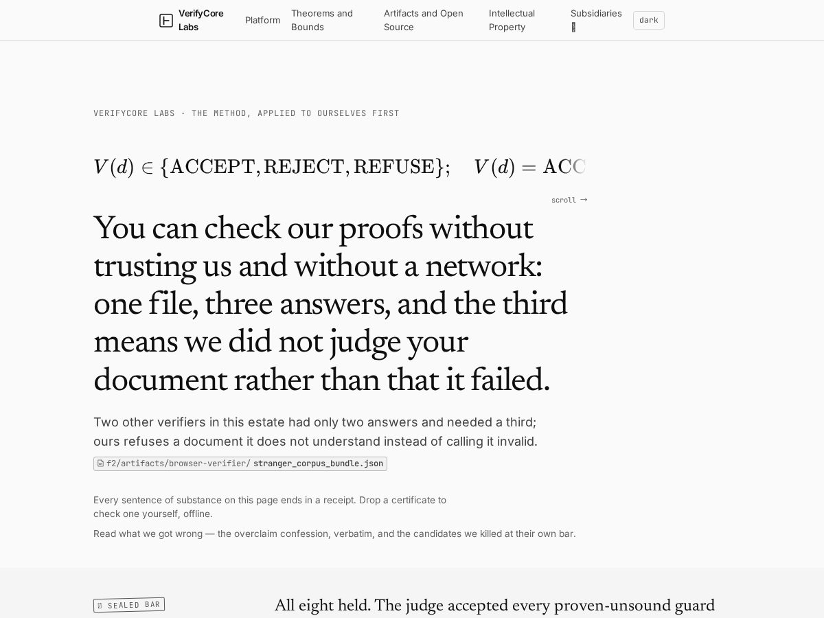 Landing-page snapshot of verifycorelabs.com