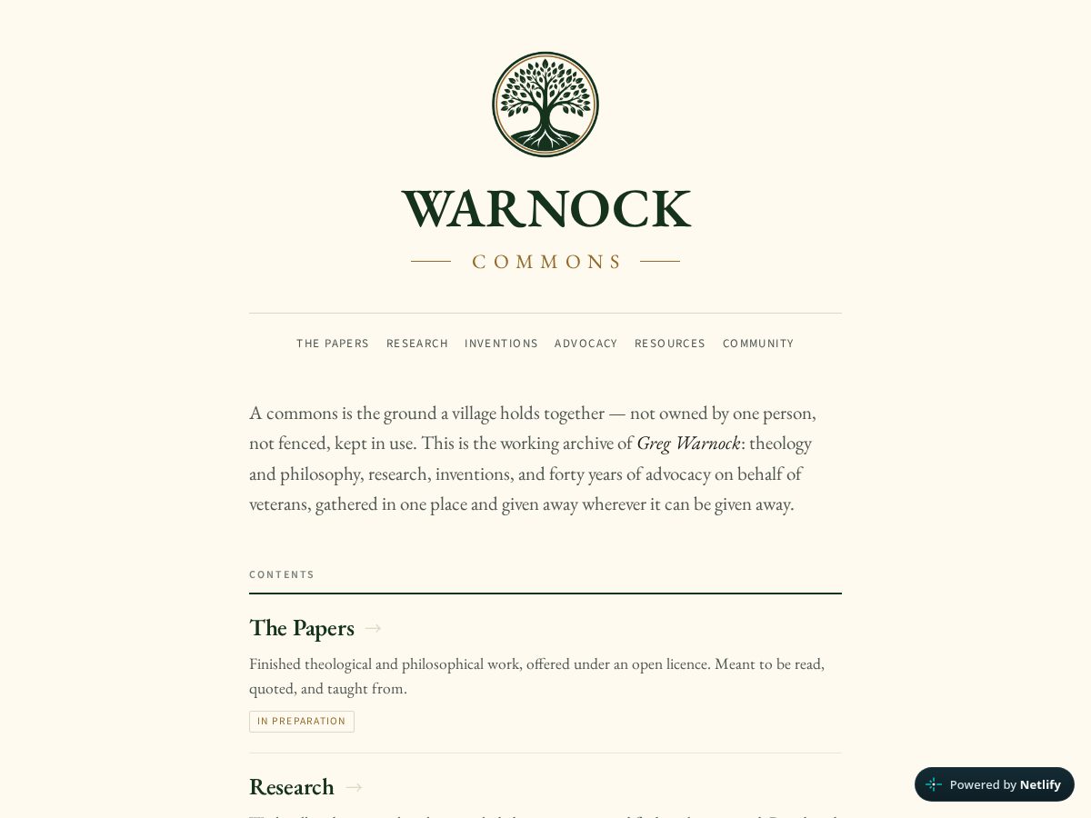 Landing-page snapshot of warnockcommons.org