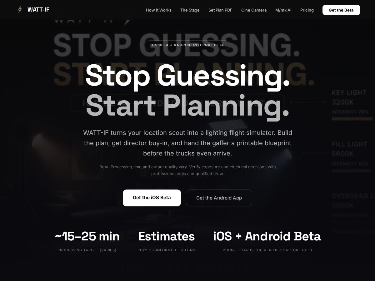 Landing-page snapshot of watt-if.app