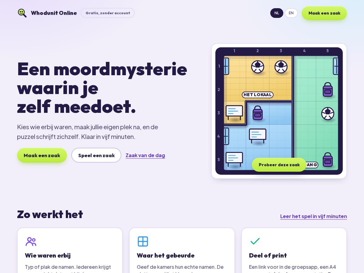 Landing-page snapshot of whodunitonline.com