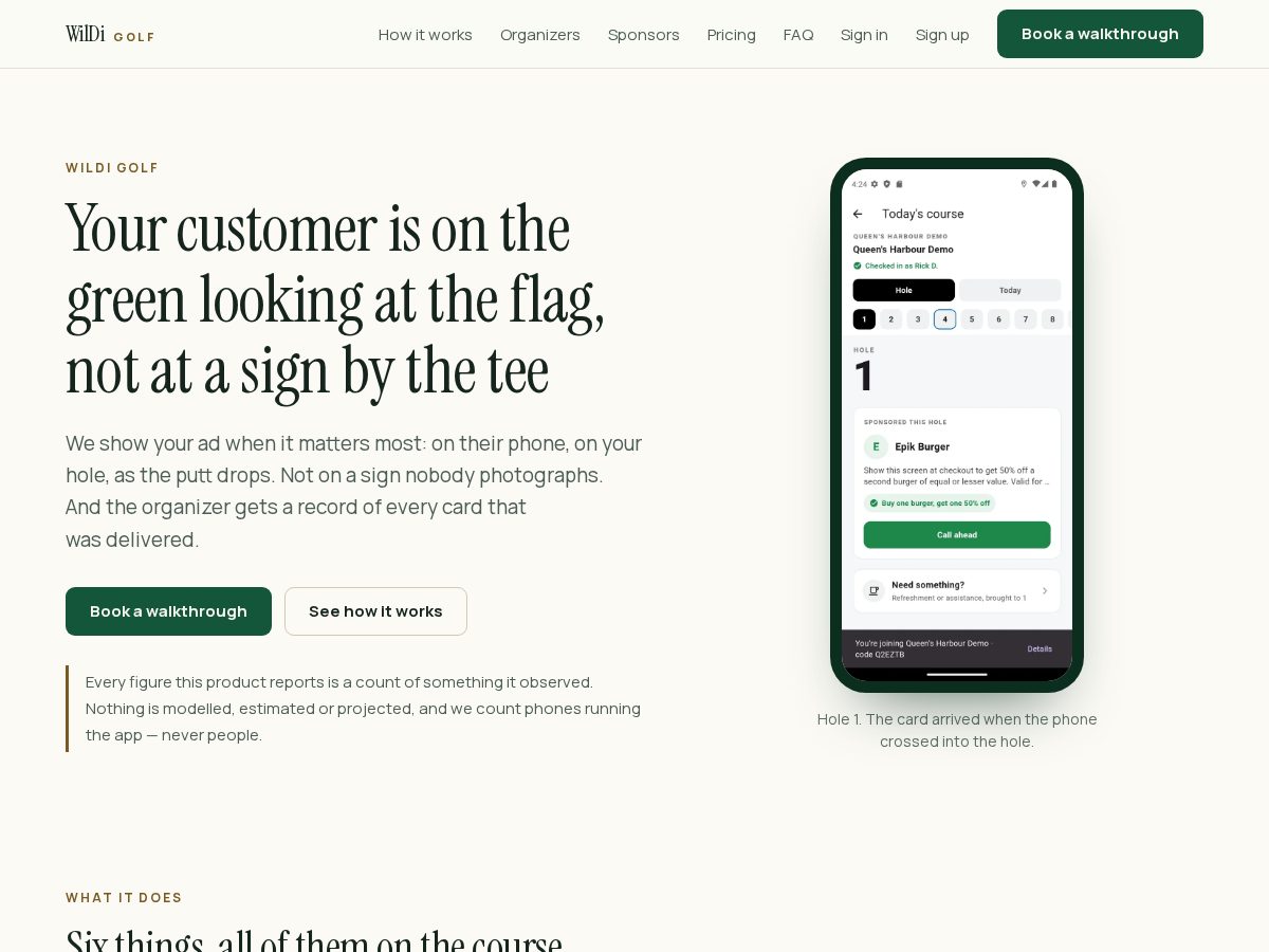 Landing-page snapshot of wildigolf.com