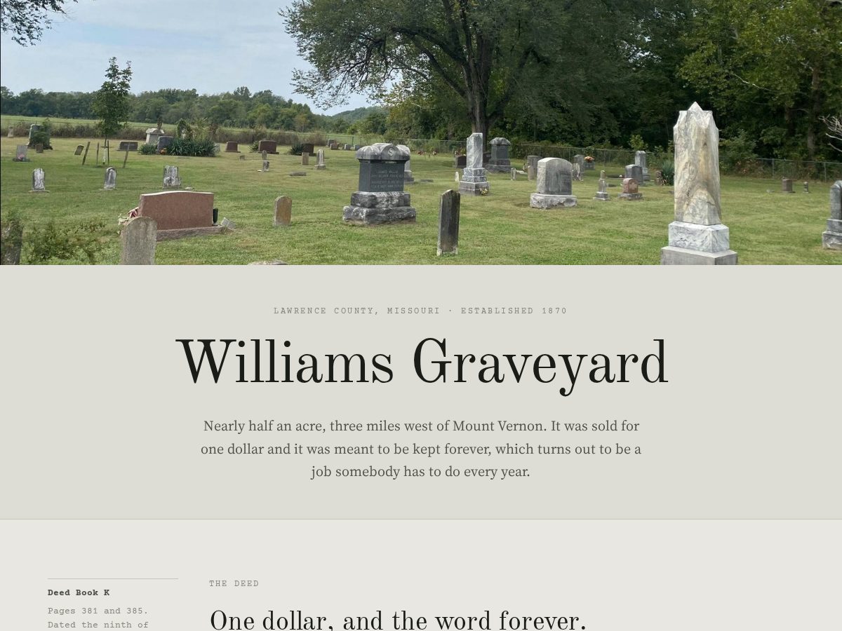 Landing-page snapshot of williamsgraveyard.org