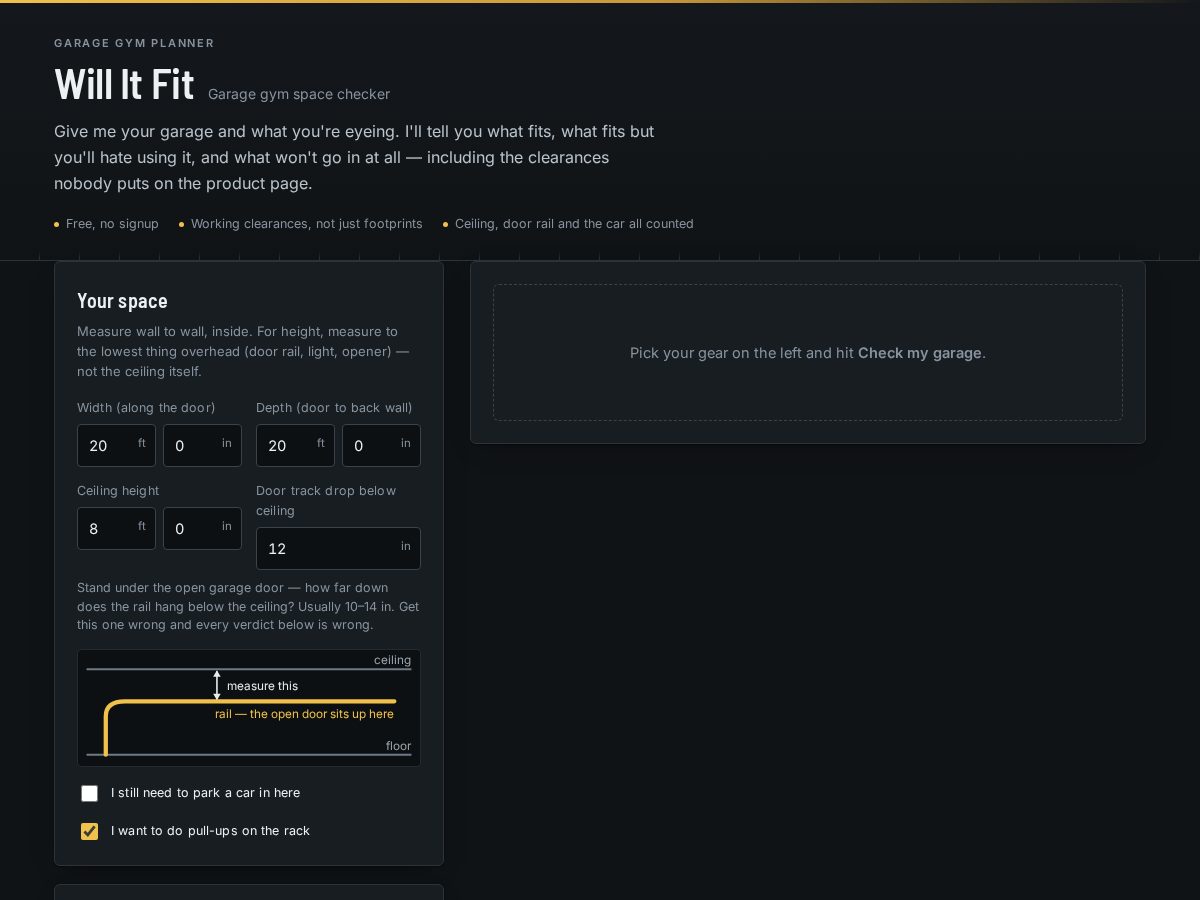 Landing-page snapshot of willitfitgym.com