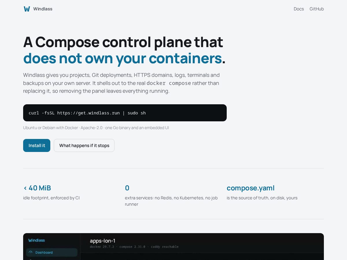 Landing-page snapshot of windlass.run