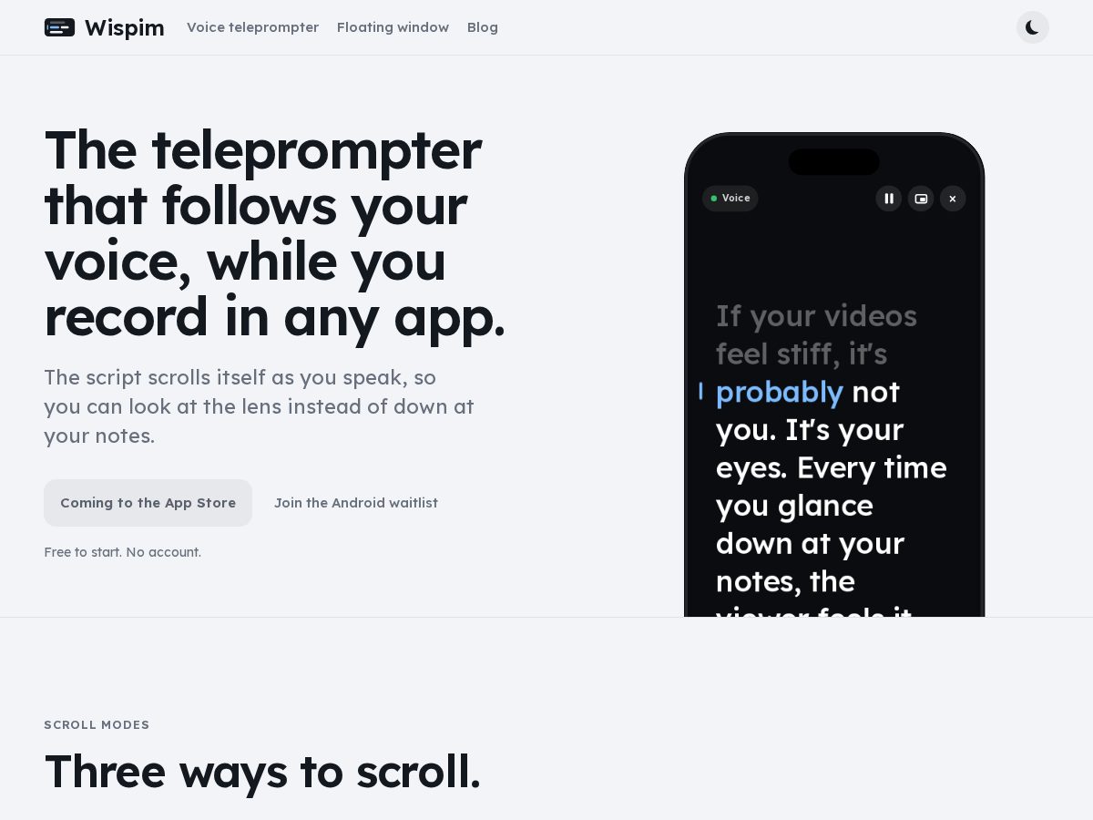 Landing-page snapshot of wispim.com