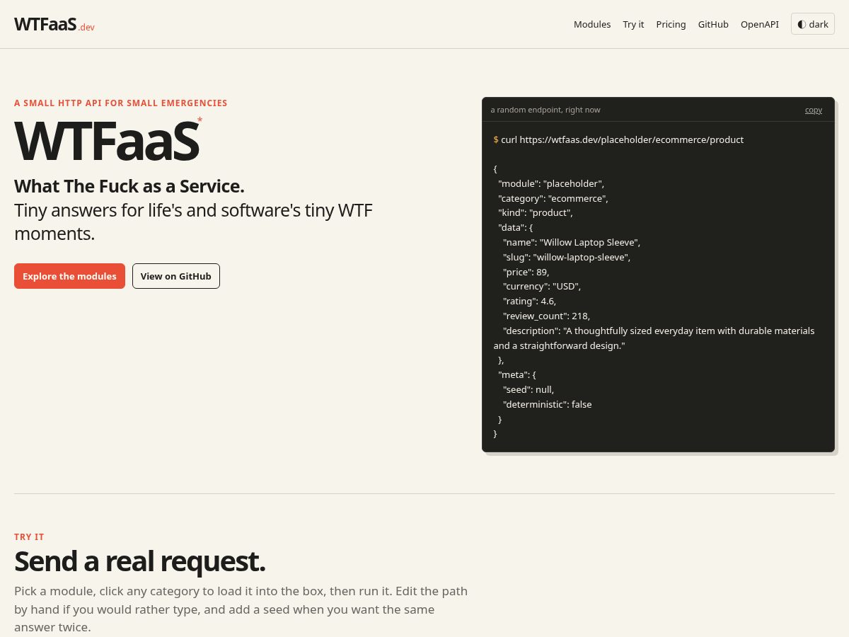 Landing-page snapshot of wtfaas.dev