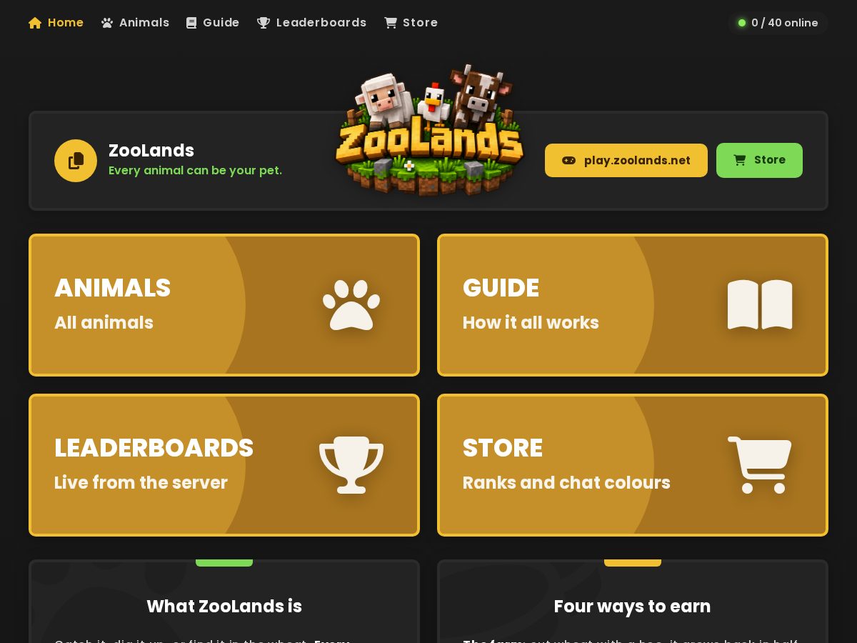 Landing-page snapshot of zoolands.net