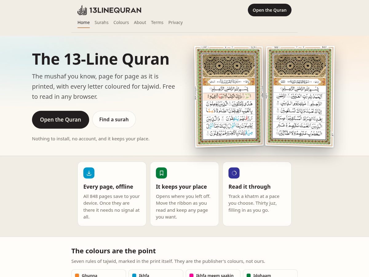 Landing-page snapshot of 13linequran.com